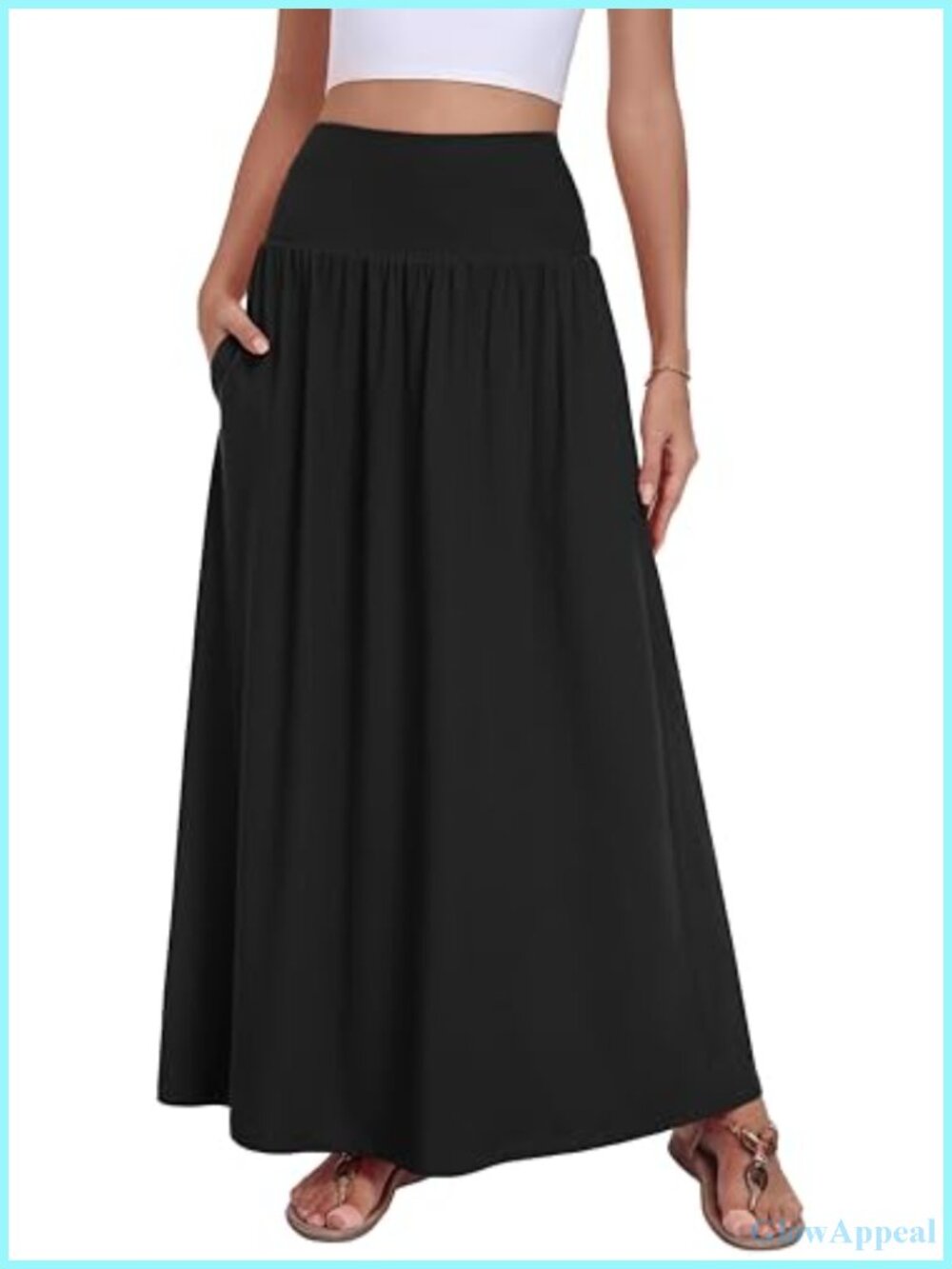 Flowy A-Line Maxi Skirt with Pockets High Waist Elastic